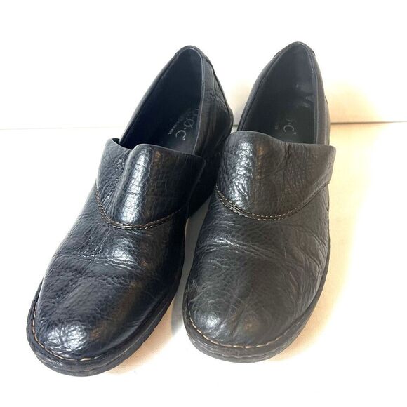 BOC Born Concept Womens Size 10 M Black Tooled Leather Slip On Wedge Clogs Shoes - Picture 2 of 11